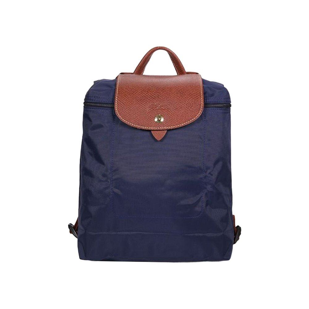 欧洲直邮longchamp珑骧蓝色拉链尼龙双肩包复古简约双肩背包