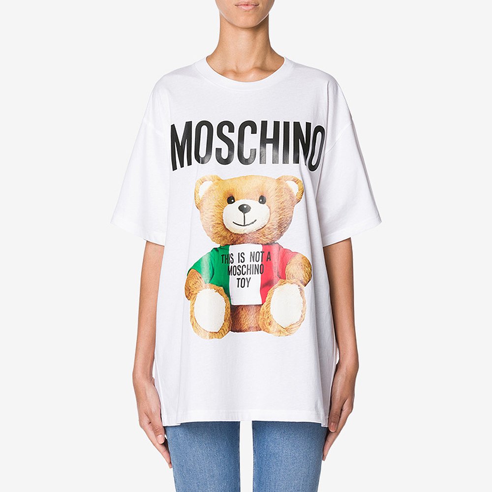 香港直邮moschino莫斯奇诺泰迪熊logo印花意大利国旗限定t恤