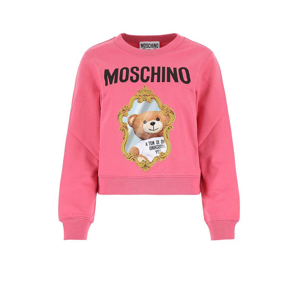 香港直邮moschino女士粉红色棉质镜框小熊字母徽标卫衣