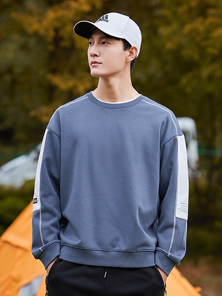 秋冬款加运动卫衣男无帽圆领套头加厚上衣宽松卫衣