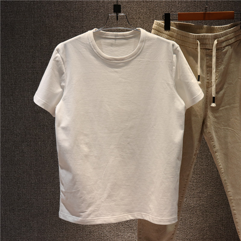 喜吉良230g双纱纯棉圆领短袖t恤纯白不透打底衫男女款半袖基础款