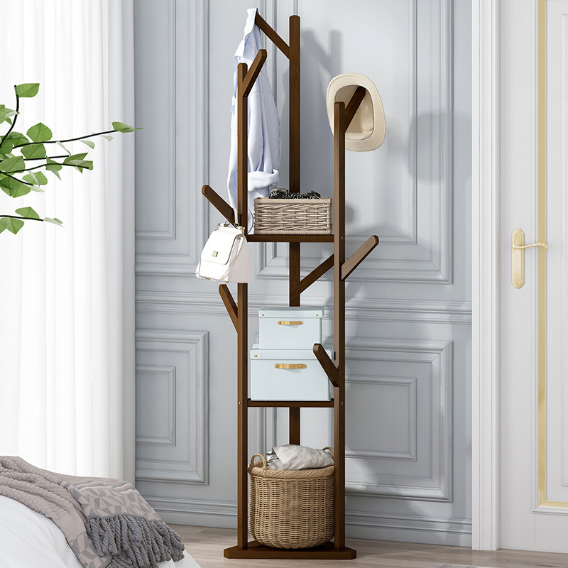 衣架简易落地卧室角落衣帽架家用多功能置物架实木衣帽架