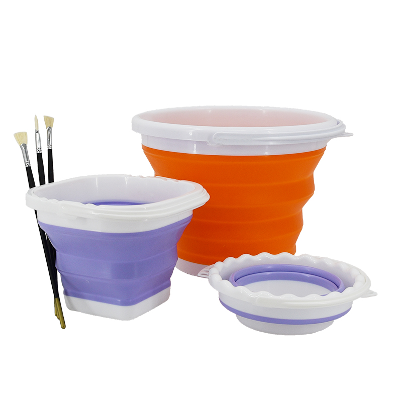 色彩水桶美术生外出写生画画用的折叠硅胶专用水粉小水桶便携笔桶