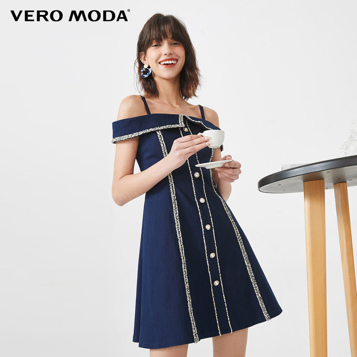veromoda夏季新款小香风装饰修身显瘦牛仔连衣裙连衣裙