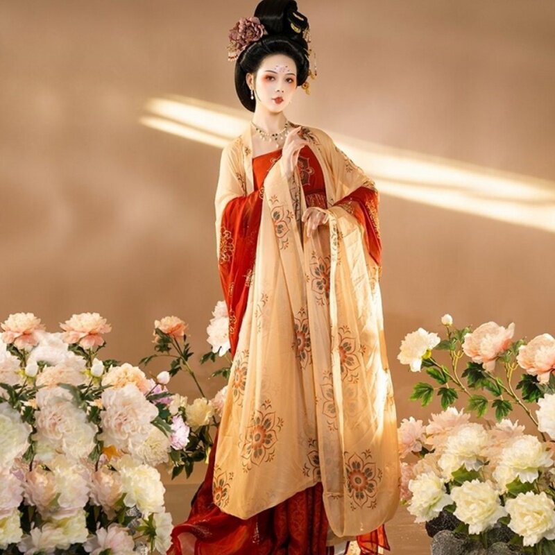 唐制超仙整套白菜披帛袖衫裙大诃子仕女唐仕女汉服