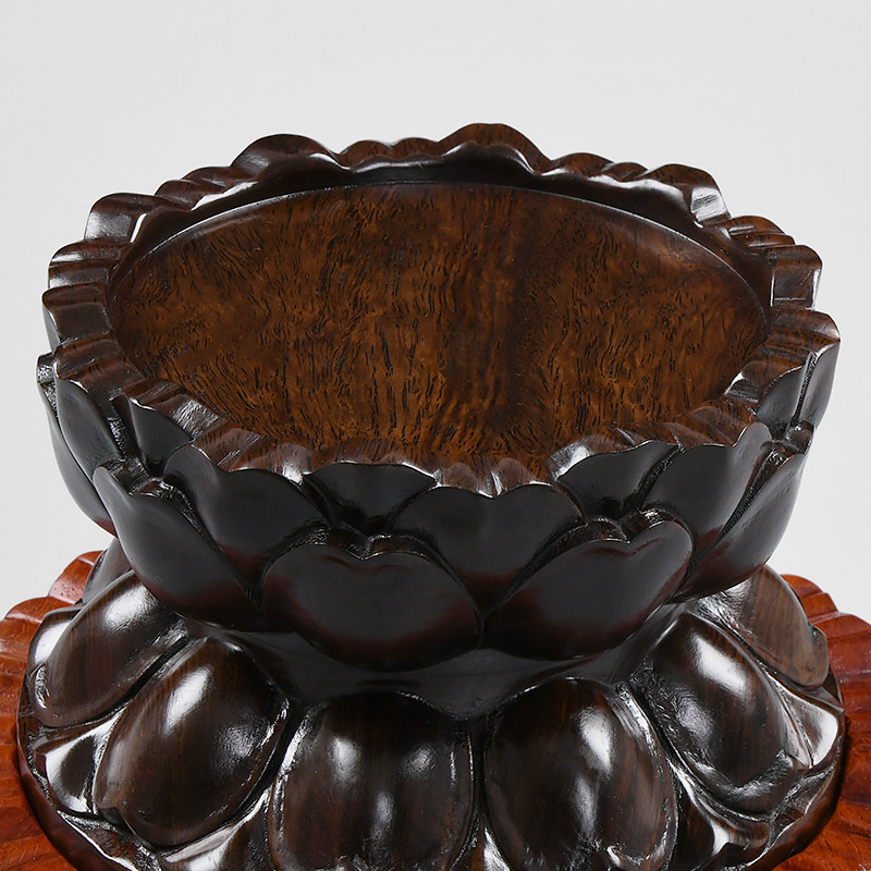 红木圆形观音菩萨莲花底座佛像供奉实木花瓶木雕