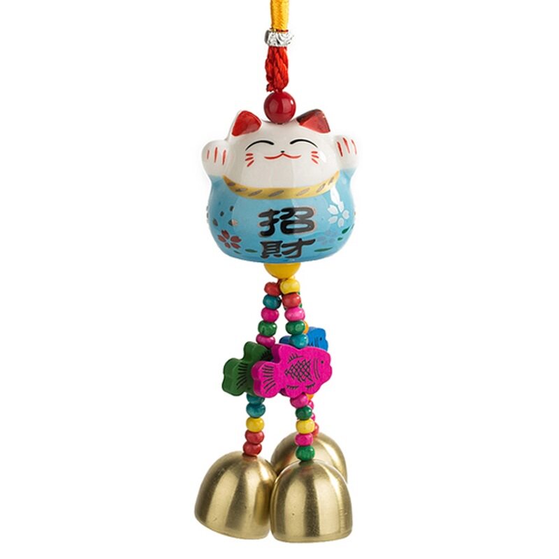 铜铃礼品迎宾房间悬挂小卧室红色招财猫陶瓷小风铃挂饰门铃铛挂件