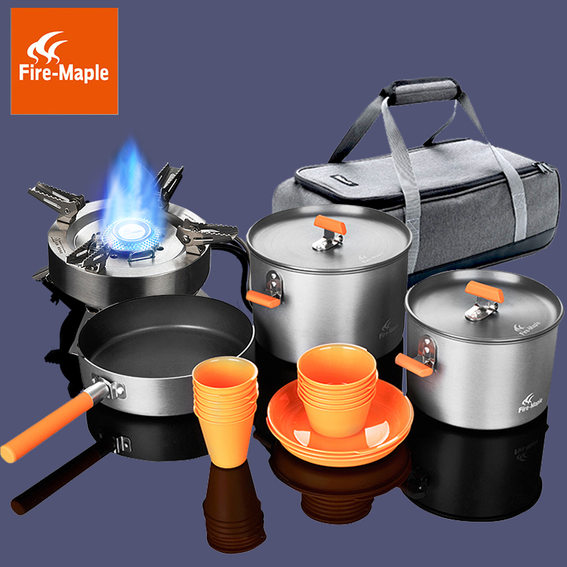 火枫户外盛宴套装6-8人团队多人自驾游炉具炊具野外野餐套锅便携