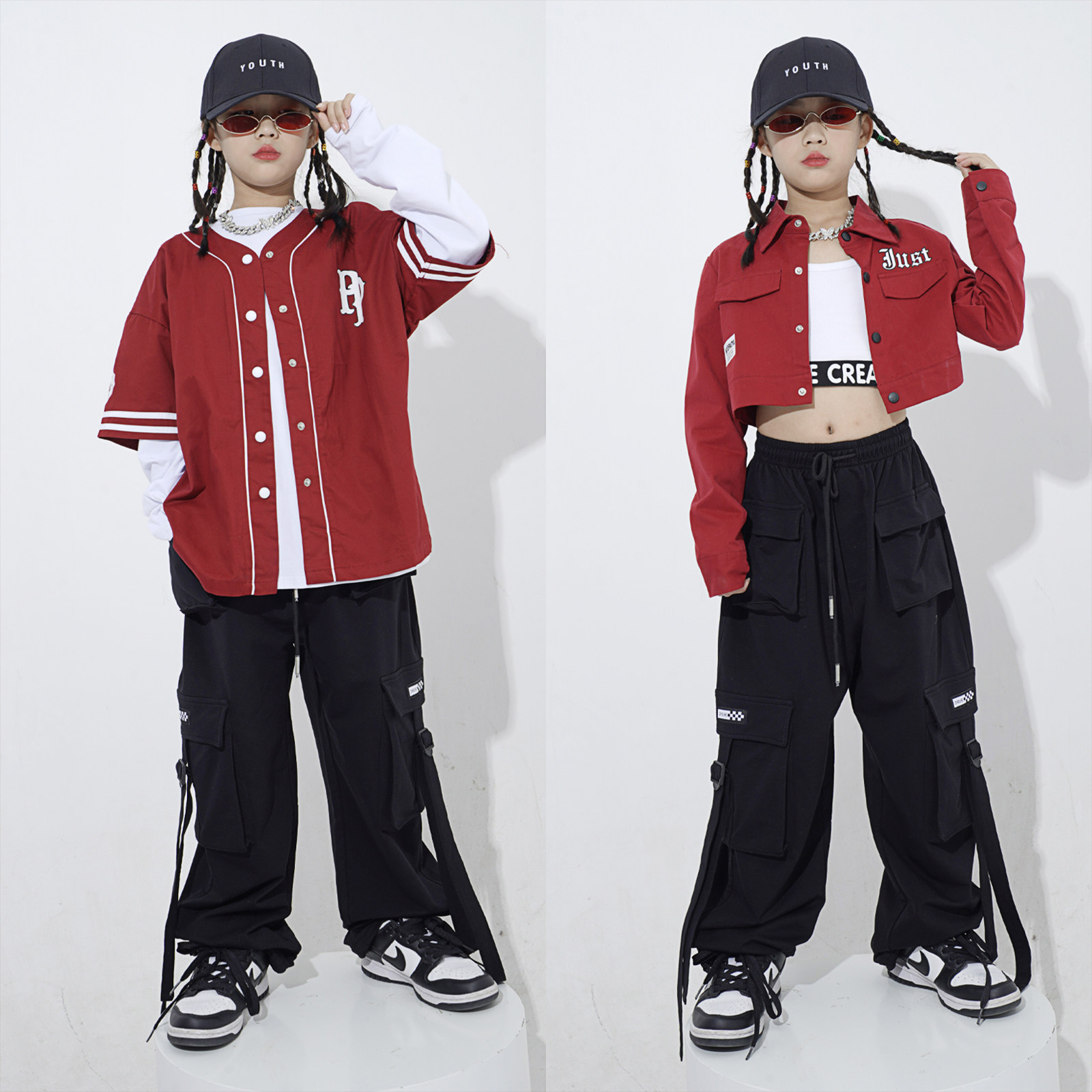 街舞潮贝少儿潮服红黑系列女童演出服爵士舞jazz儿童演出服