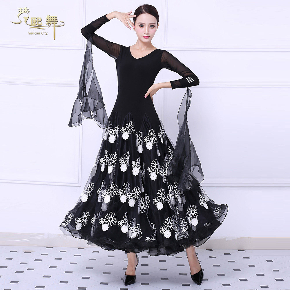 跳舞舞蹈服大摆裙新款国标舞比赛大摆摩登舞交谊舞裙连衣裙舞裙