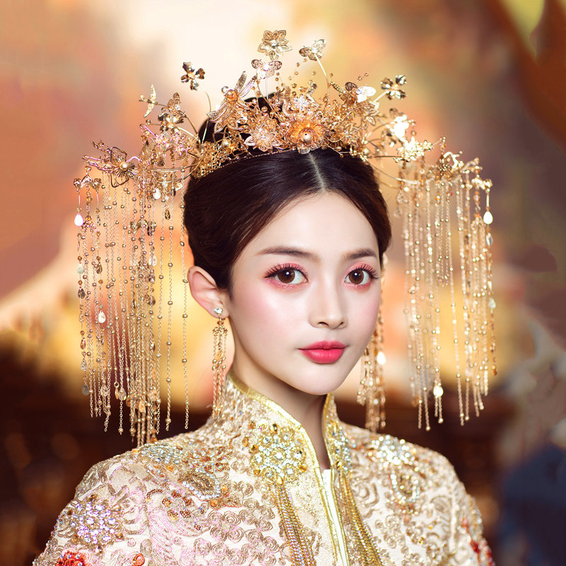 秀禾金色头饰皇后大婚凤冠2021新款发饰结婚发饰