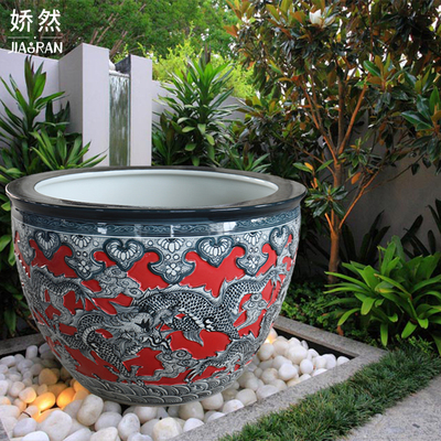 特大号陶瓷种树大缸庭院睡莲荷花雕龙大型发财铁树花盆