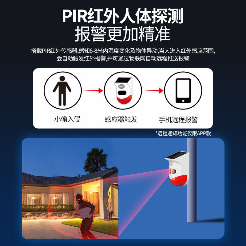 防盗报警器户外远程连手机红外线人体感应灯果园野外室太阳能声光