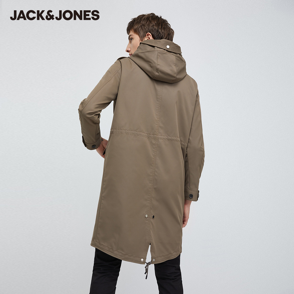 jackjones杰克琼斯连帽防风泼水中长派克潮流时尚风衣外套风衣