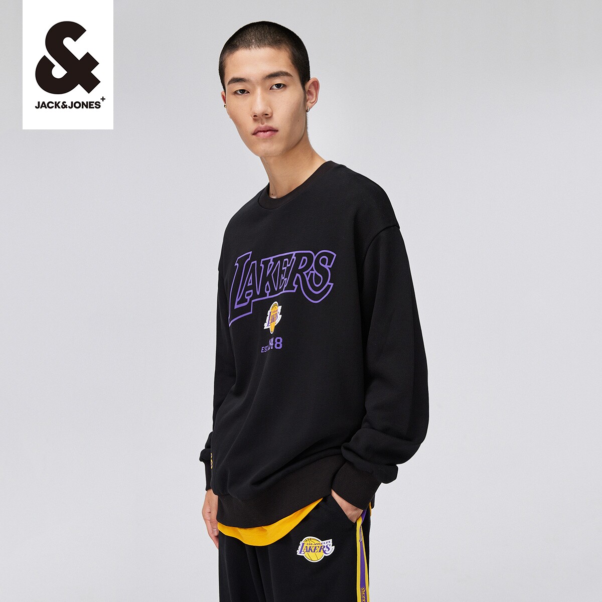 杰克琼斯男新nba联名湖人队图案宽松长袖卫衣外套卫衣