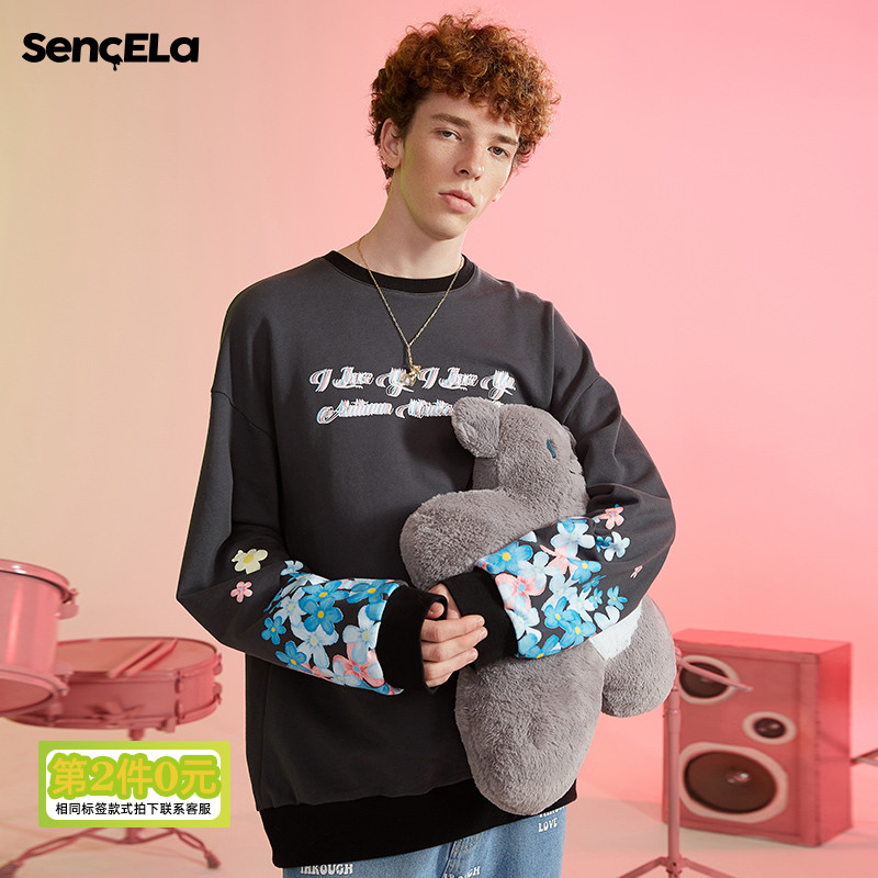 SENCE LA LOVE YA纷飞小花卫衣新款宽松套头上衣