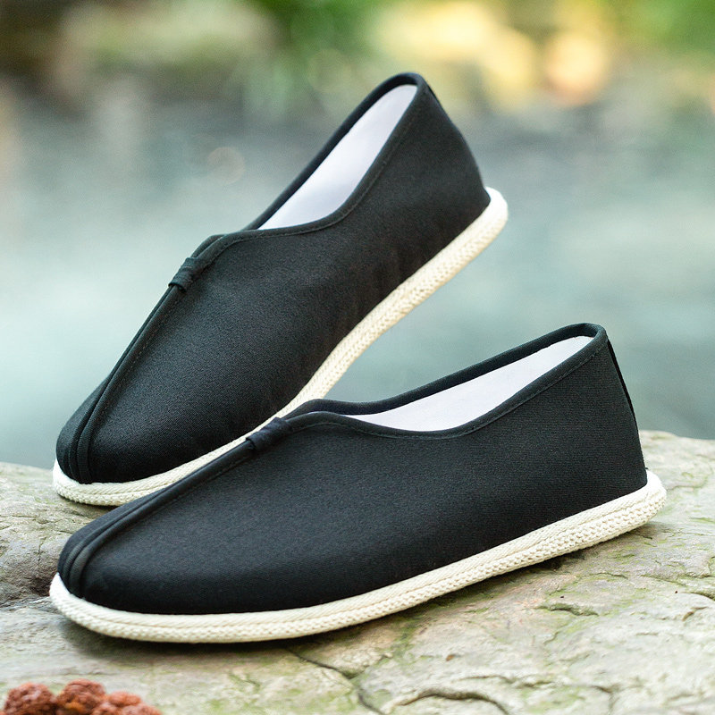 手工汉服中式复古脚蹬一脚禅意鞋黑渔夫男士布鞋