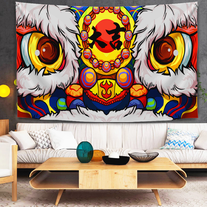 国潮装饰布挂毯布挂毯背景直播出租屋中国卧室客厅挂毯