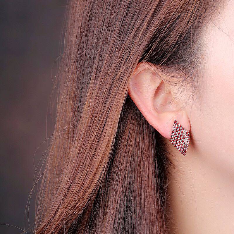 时尚大气耳饰s925纯银饰品菱形锆石女式耳扣耳环耳环