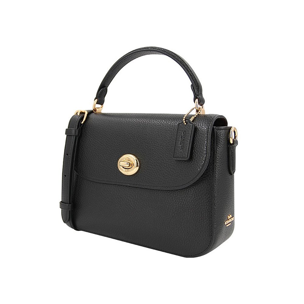 香港直发coach蔻驰女士黑色皮质翻盖单肩手提包通用款女包