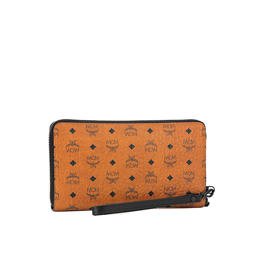 香港直发mcm男士钱包棕色印花图案长款拉链钱包