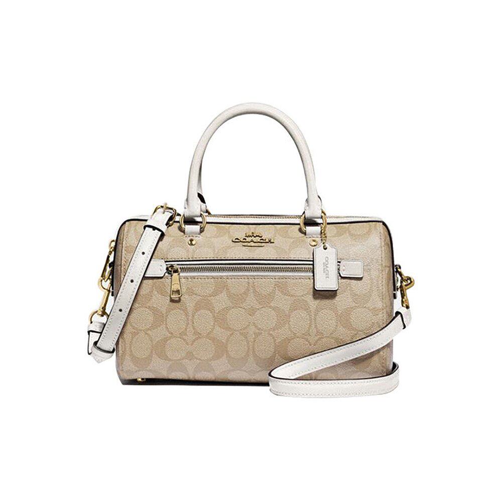 美国直邮coach蔻驰女士白色logo大号波士顿包手提通用款女包