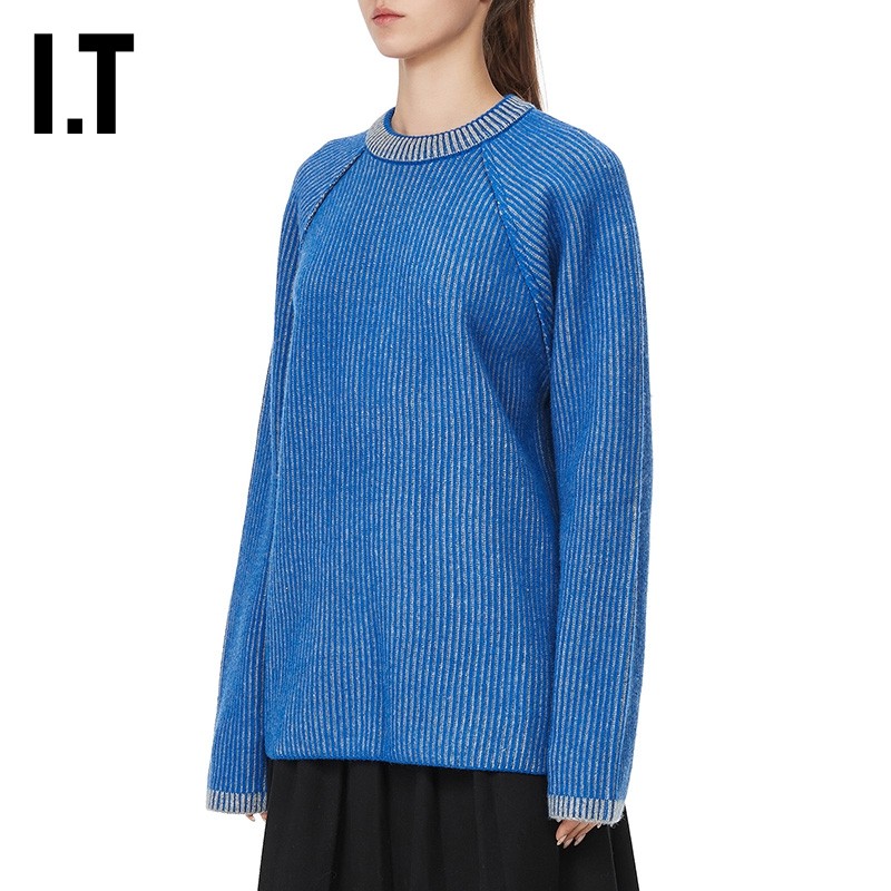 itadererror女装圆领针织衫新品潮流时尚混色宽松毛针织衫