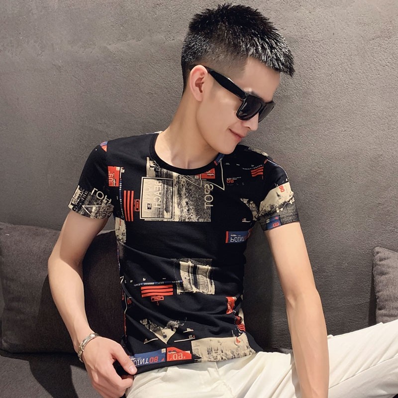 社会人精神小伙短袖t恤男修身潮流网红紧身半袖抖音潮牌ins上衣服