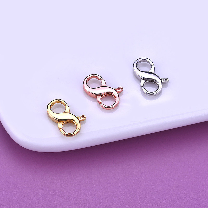 s925纯银弹簧扣双圈8字连接三色手工编织首饰扣