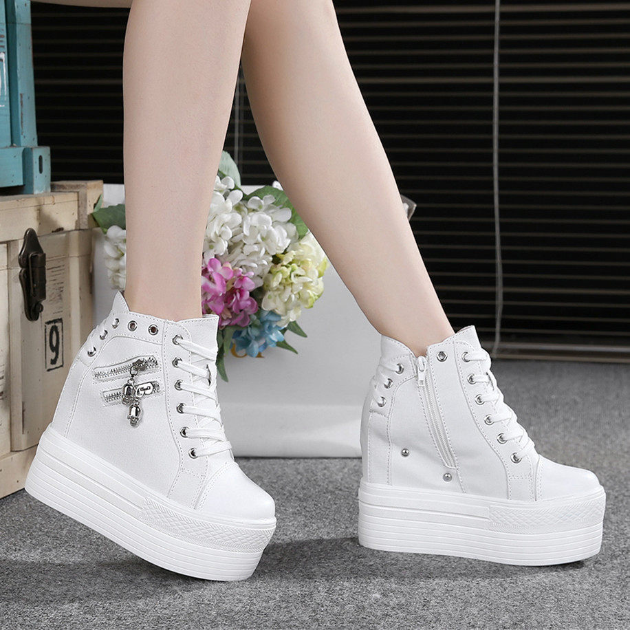 韩版厚底超高高跟12cm增高休闲鞋松糕帆布女鞋高帮鞋