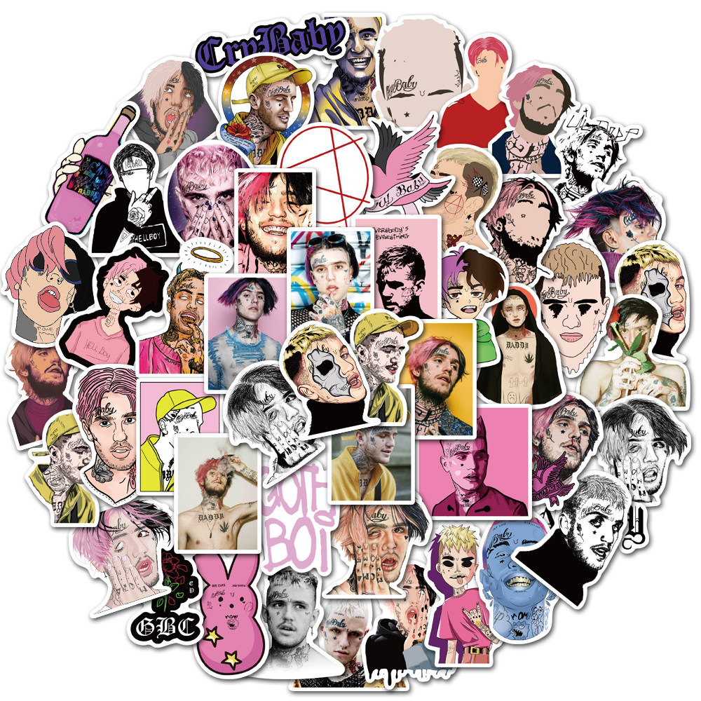 50张说唱歌手lilpeep涂鸦贴纸摩托车行李箱笔记笔记本个性小贴纸