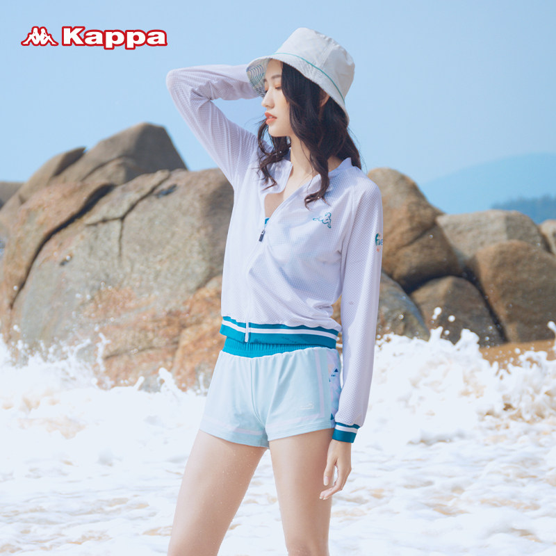 kappa分体泳衣保守遮肚可爱学生游泳衣三件件套分体泳衣