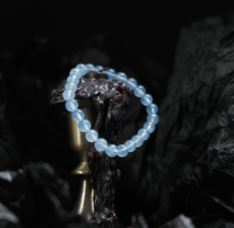 kik天然喉轮海蓝宝手链手串海蓝宝水晶送礼珠宝礼物男生女生情侣