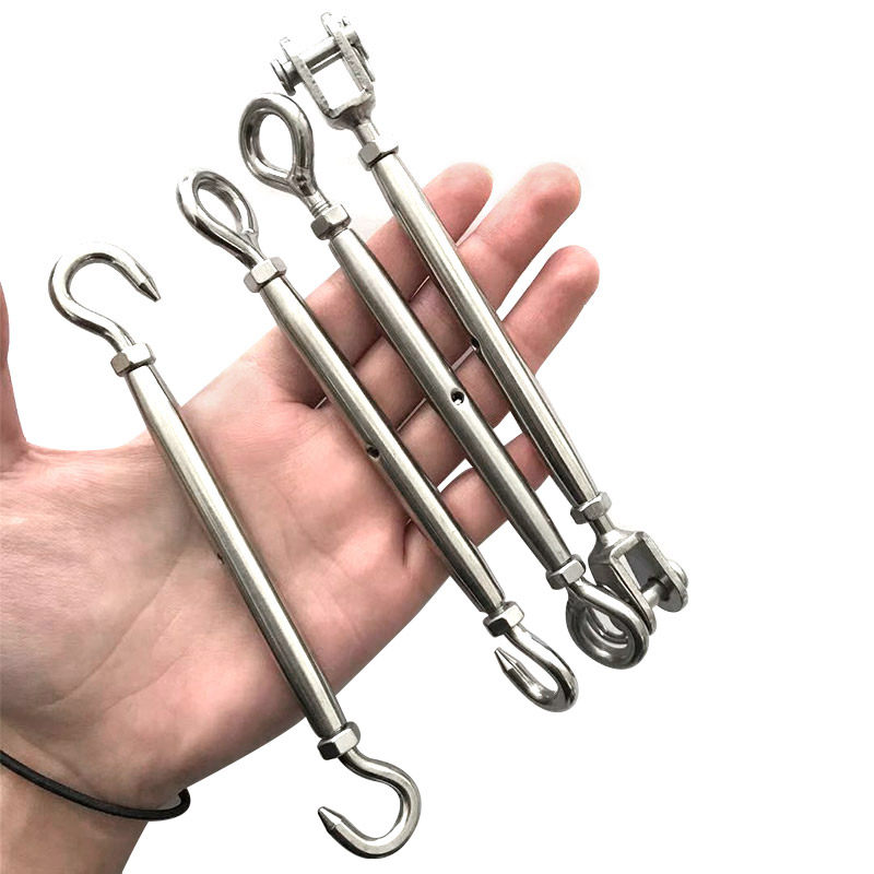 304不锈钢闭体oc花篮螺丝钢丝绳拉紧手紧器双头钩圈花兰m5/6/8/10