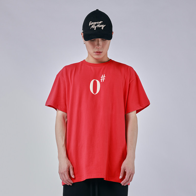 respectmyway0印花磨毛面料短袖男女宽松红色t恤