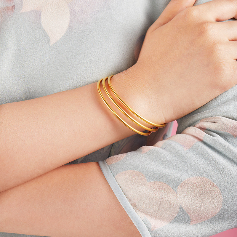 情人节礼物国金黄金东方之美999足金手镯三生三世素圈黄金手镯