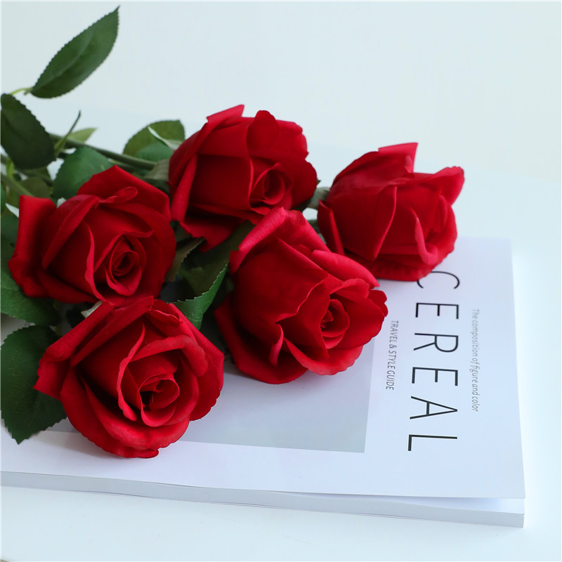 高档手感保湿玫瑰花仿真花束假花客厅室内餐桌仿真花