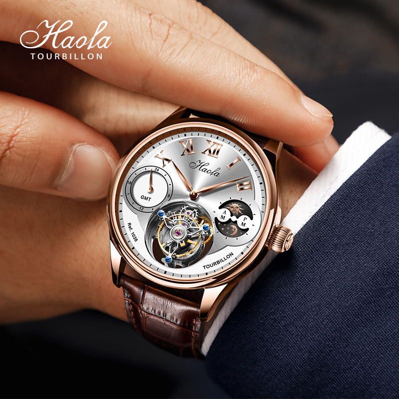 豪法男士陀飞轮机械手表时尚潮流多功能镂空名牌正品