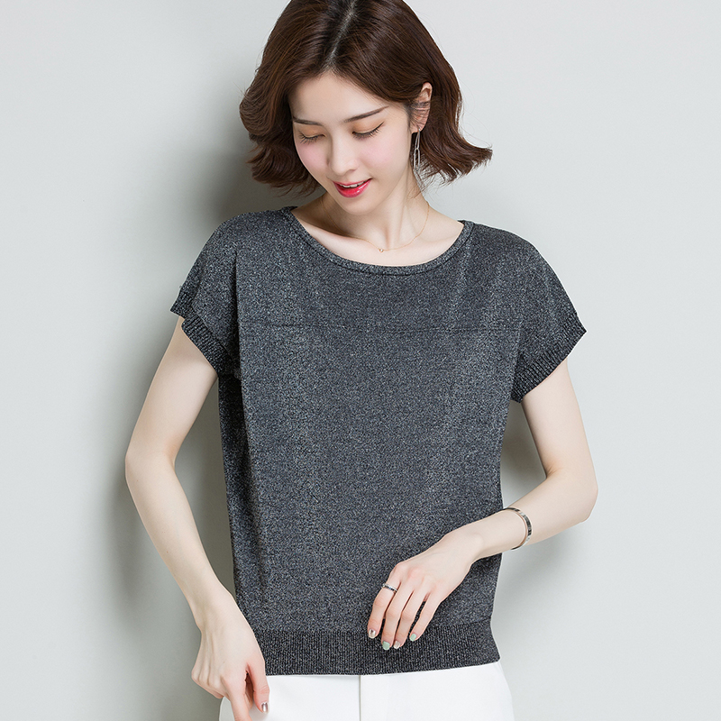 宽松冰丝针织衫短袖恤女上衣夏装2020新款薄款t恤