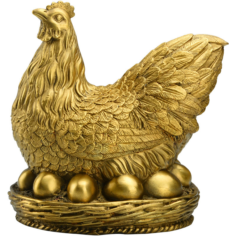 母鸡纯铜金钱摆件下蛋孵蛋金鸡铜鸡创意家居装饰品摆件