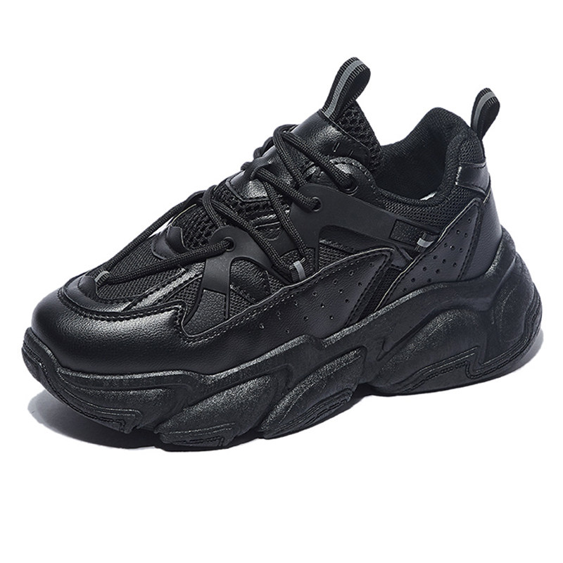 春季黑色老爹鞋女时尚厚底透气网面运动鞋防滑帆布鞋