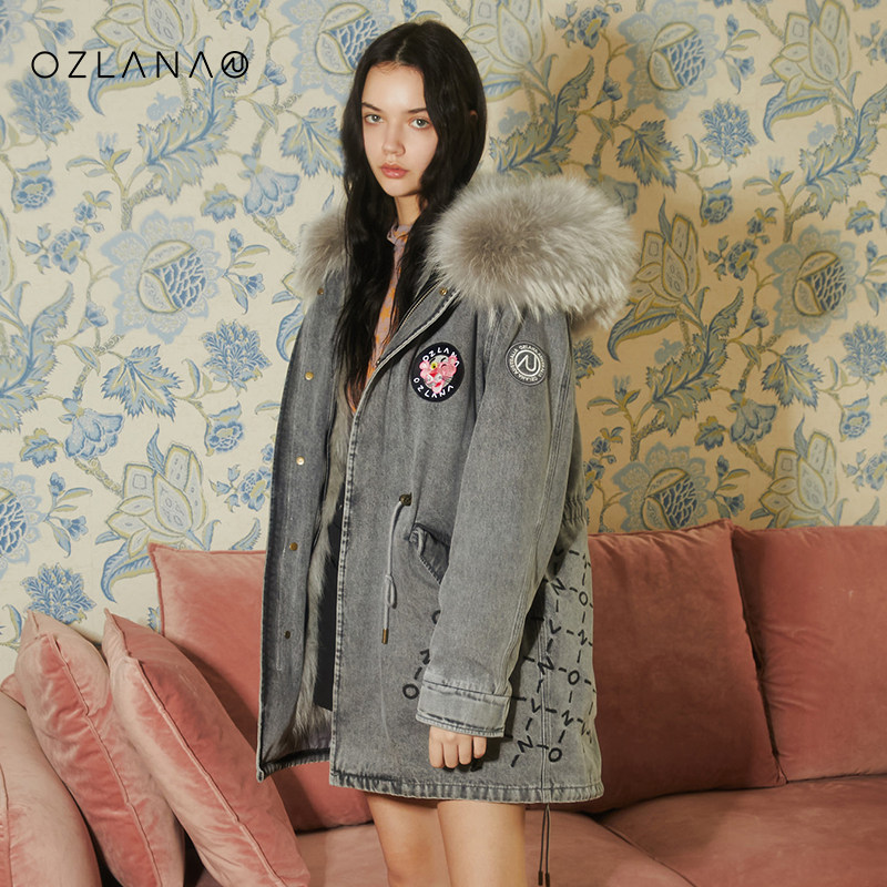 ozlana2020年粉红豹联名新款皮草大衣中长款派克服女外套大衣真毛