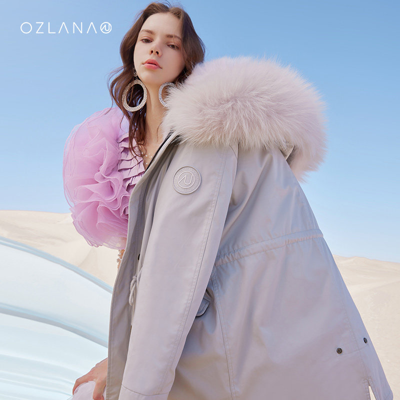 皮草ozlana大衣冬季款冬年轻外套毛皮草狐狸毛领皮草
