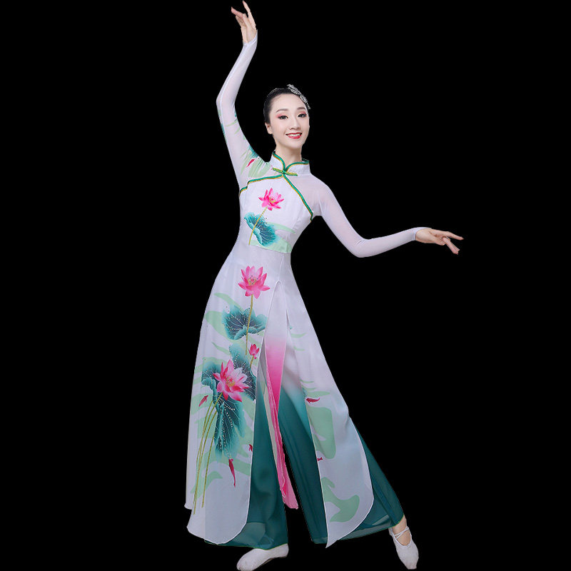 古典演出服女飘逸新款咏荷舞蹈服装中国风清新淡雅扇子舞成人套装