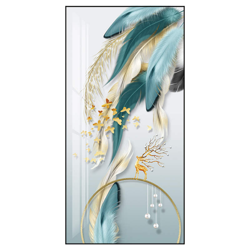 轻奢玄关装饰画现代简约竖版晶瓷羽毛装饰挂画入户现代装饰画