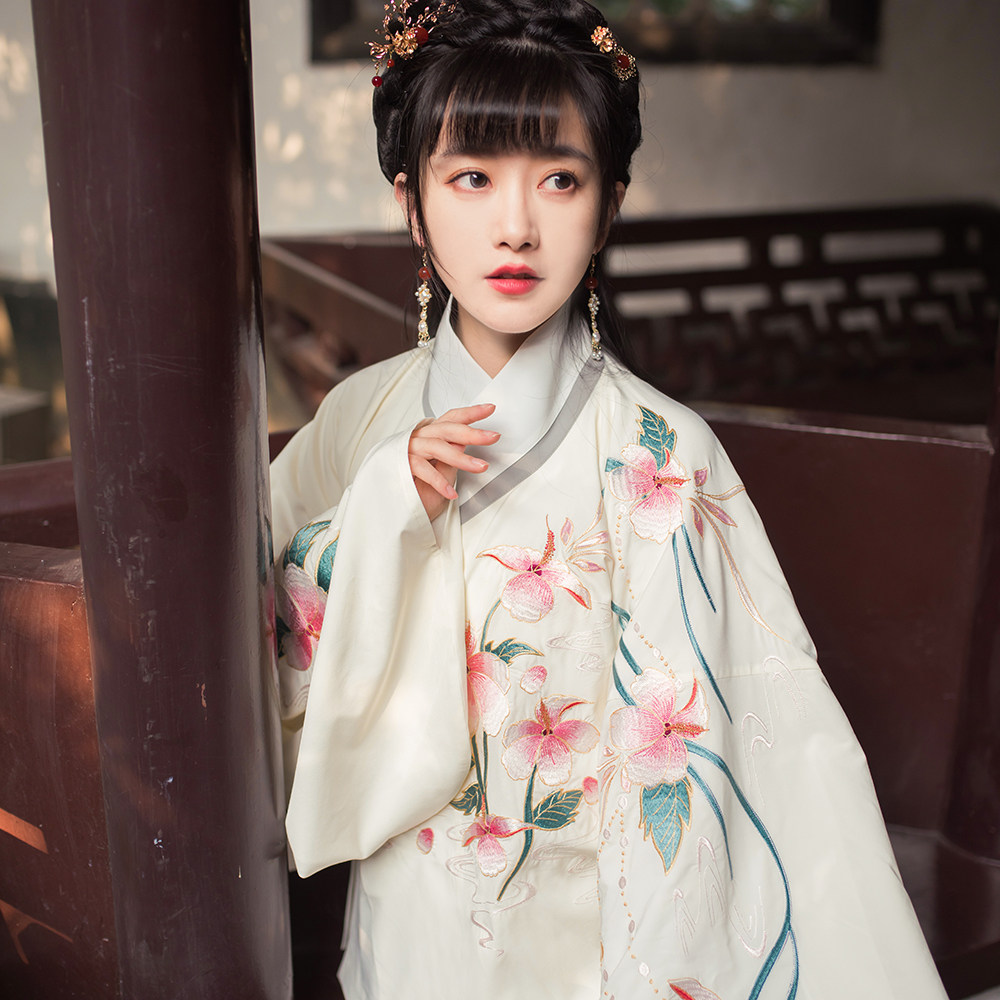 徽韵琵琶片式一片腰款袄齐领短袖交明制徽韵雅汉服