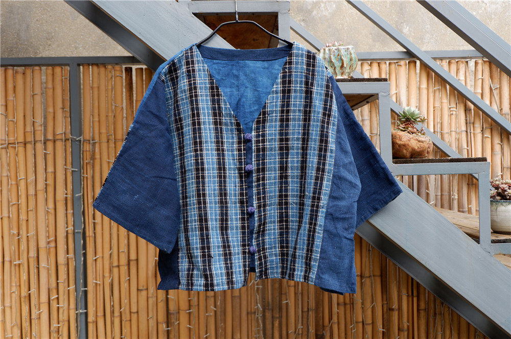 旧时光异味杂货复古文艺盘扣蜡染手织土布短上衣短外套