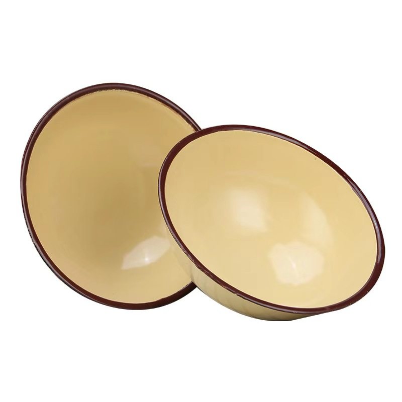 怀旧复古高脚搪瓷瓷碗铁饭碗洋瓷碗面冰花黄色碗