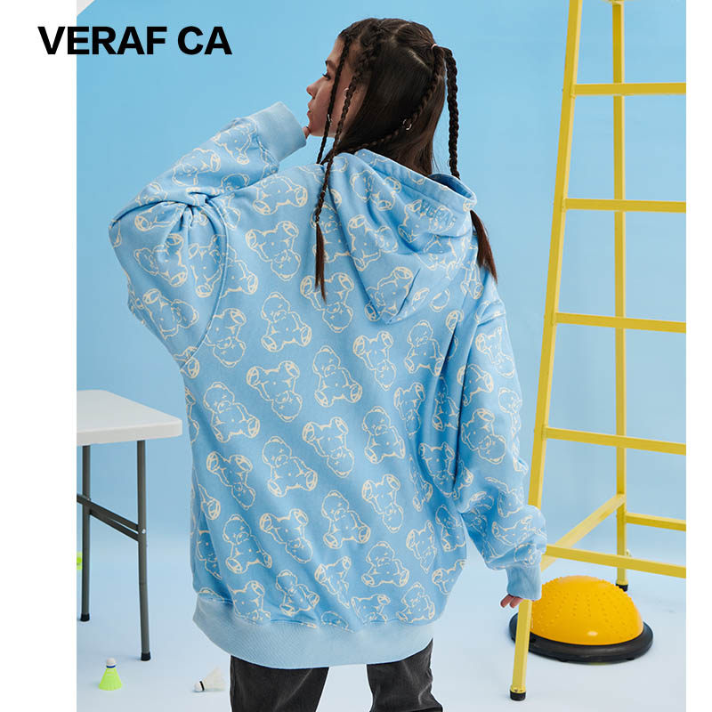 veraf连帽外套宽松帽衫潮牌卫衣男小熊ca装满卫衣