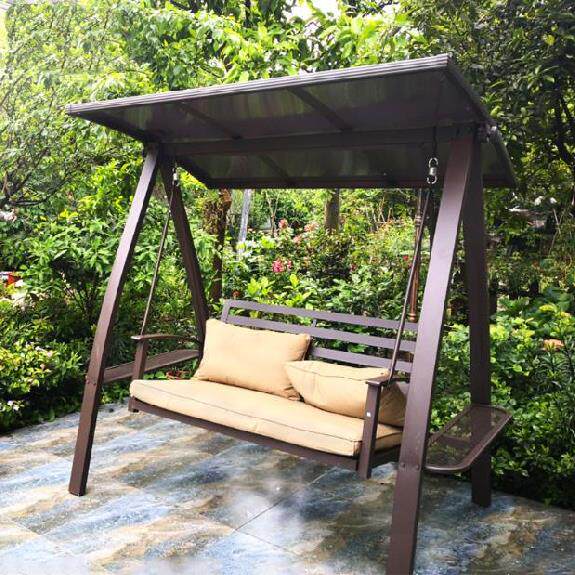 美式庭院摇椅秋千户外金属民宿藤编坐垫公园户外秋千